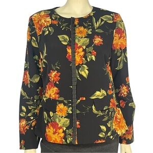 Women’s Blazer 14 Professional Career Susan Graver Floral Black Capsule Classic
